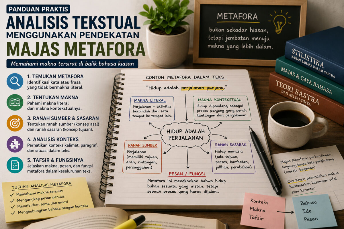 Analisis majas metafora untuk memahami makna literal, konteks, ranah sumber, ranah sasaran, dan pesan dalam teks