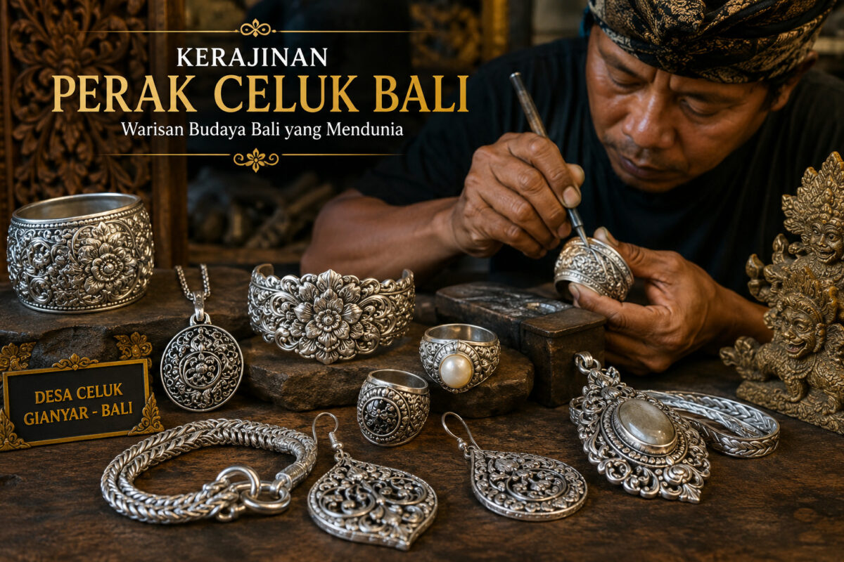 Kerajinan Perak Celuk Bali dengan pengrajin membuat perhiasan perak tradisional